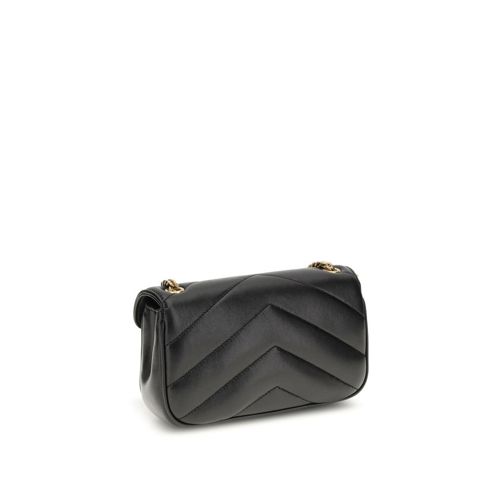 Saint Laurent Loulou Toy shoulder bag, black quilted leather, chain strap, front view
