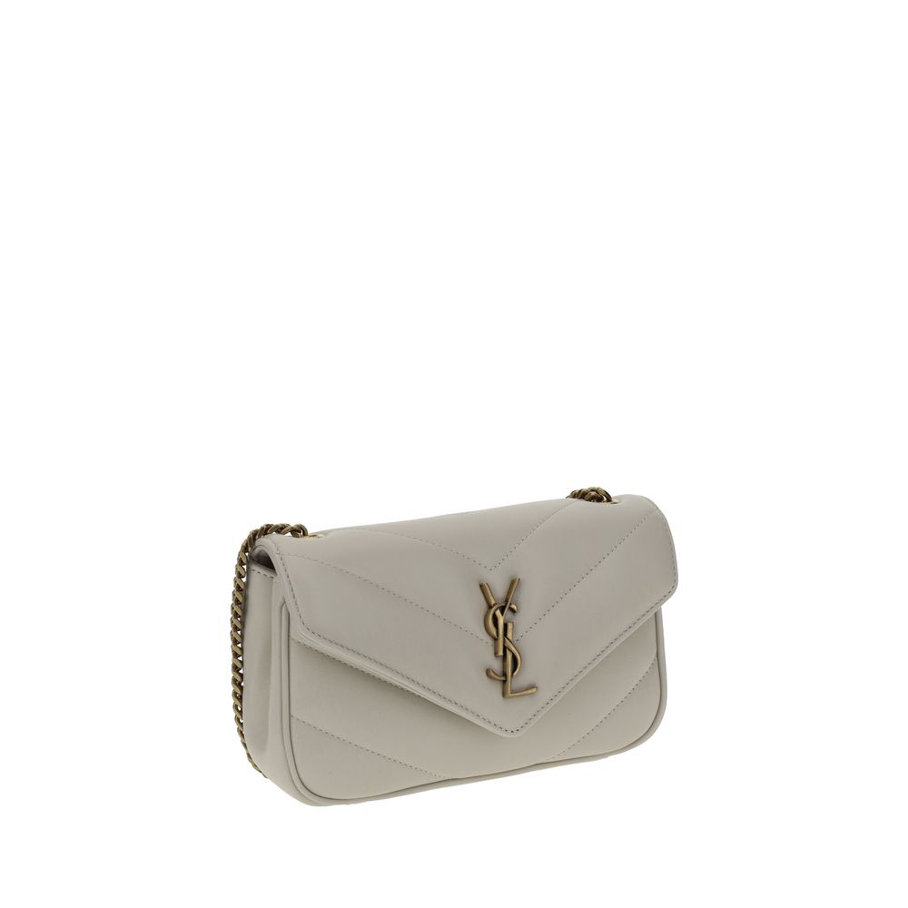 Saint Laurent Loulou Toy shoulder bag in white leather, front view