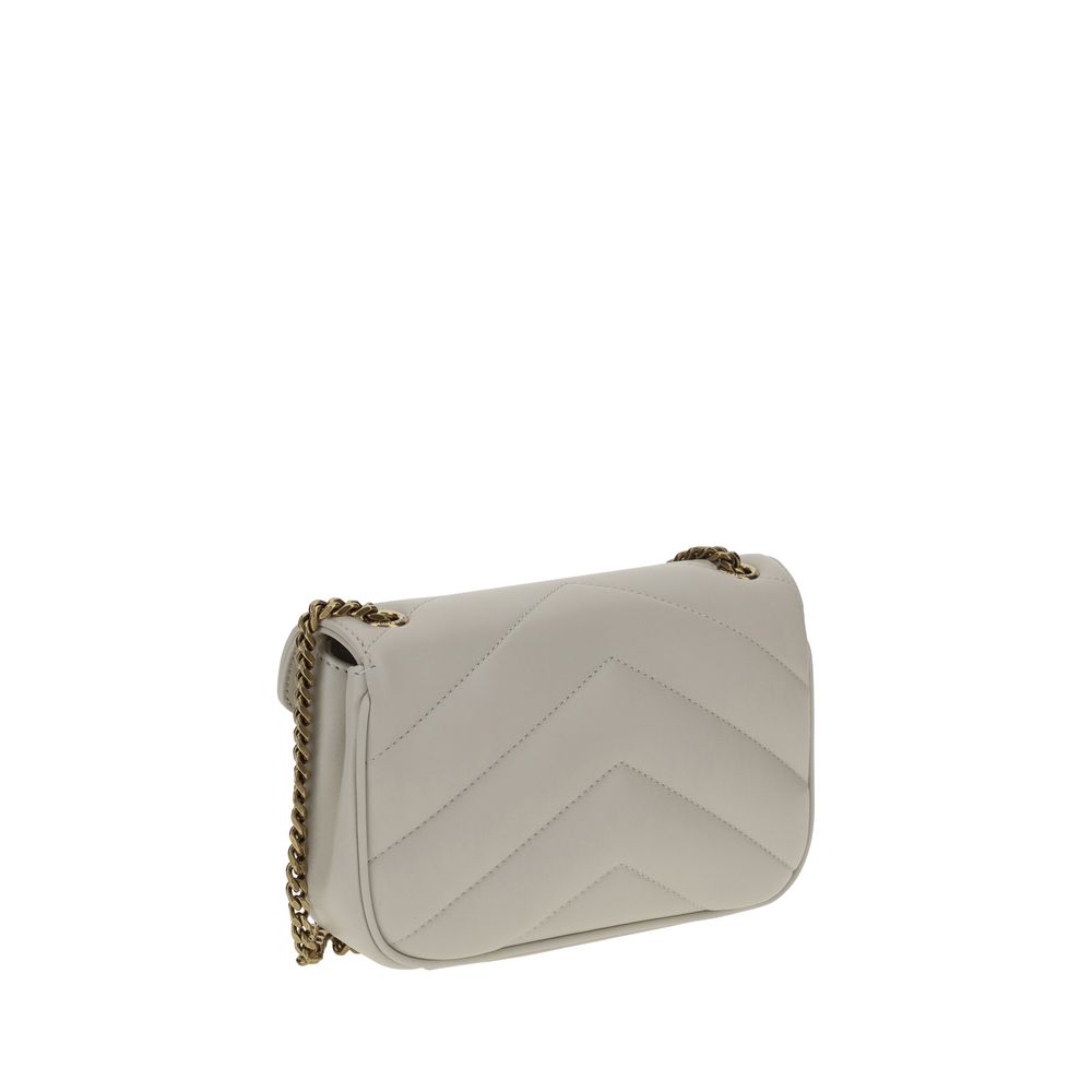 Saint Laurent Loulou Toy quilted white leather shoulder bag, three-quarter view.