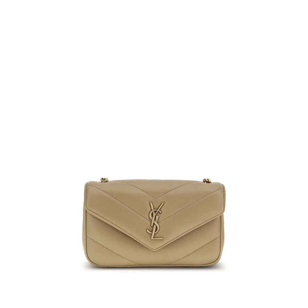 Saint Laurent Loulou Toy beige leather shoulder bag, front view.