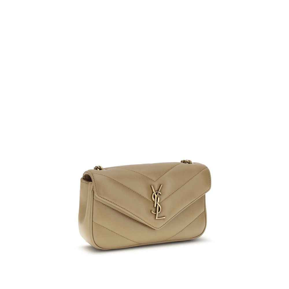 Saint Laurent Loulou Toy beige leather shoulder bag, front three-quarter view