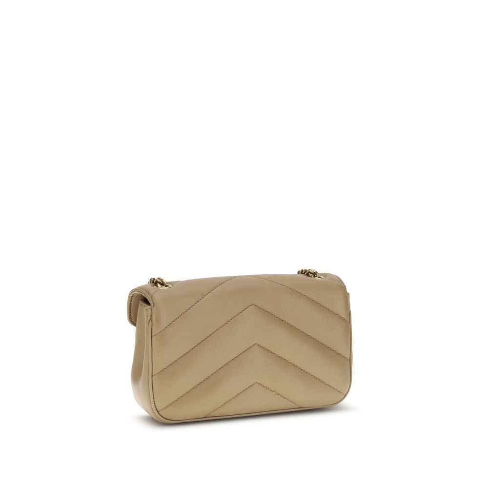 Saint Laurent Loulou Toy Shoulder Bag in beige leather, chevron quilting, front view