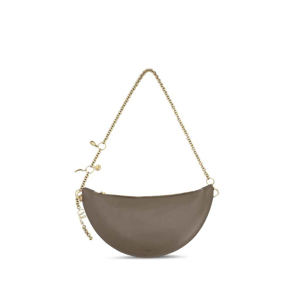 Chloé Icons Shoulder Bag taupe calf leather with chain strap, front view
