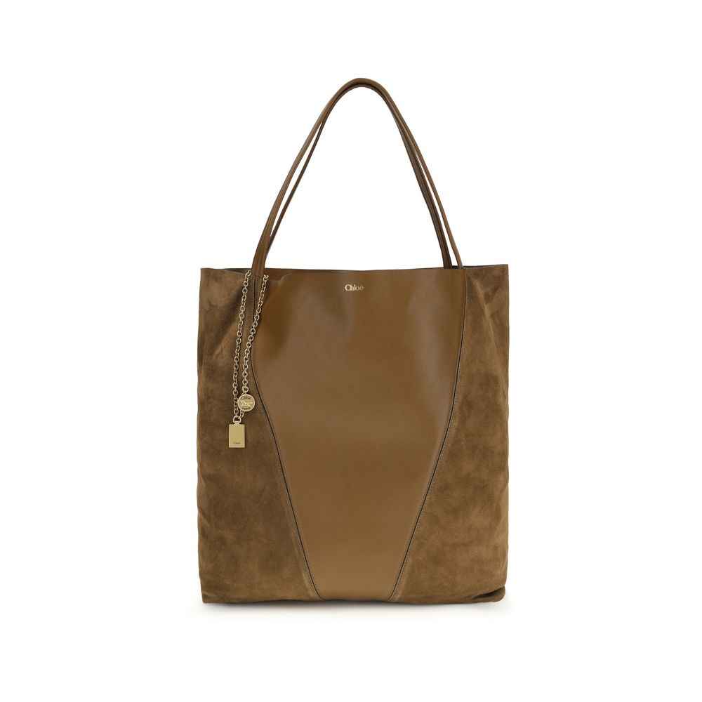 Chloé Large Spin Tote, brown calf leather and suede, tote bag front view