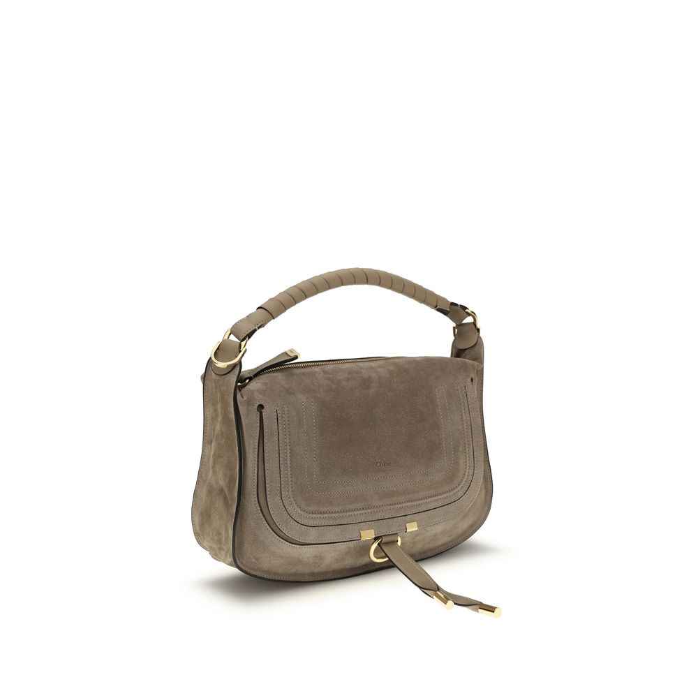 Chloé Small Marcie Shoulder Bag taupe suede, front view