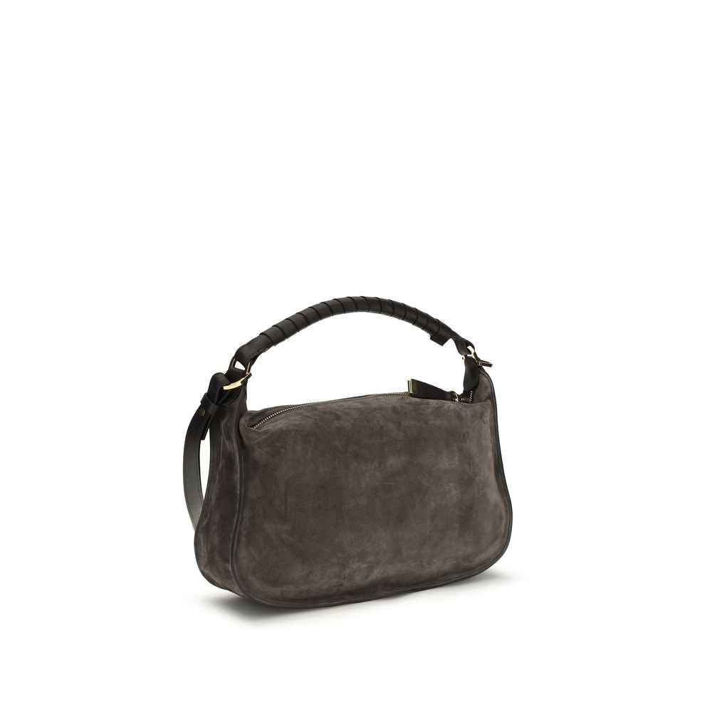 Chloé Small Marcie suede brown shoulder bag three-quarter front view
