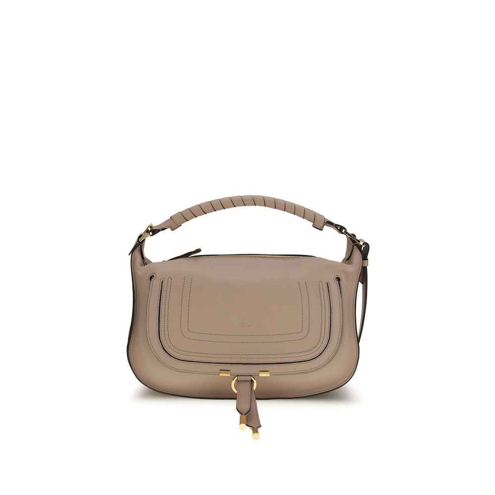 Chloé Small Marcie Shoulder Bag, taupe calf leather, front view.