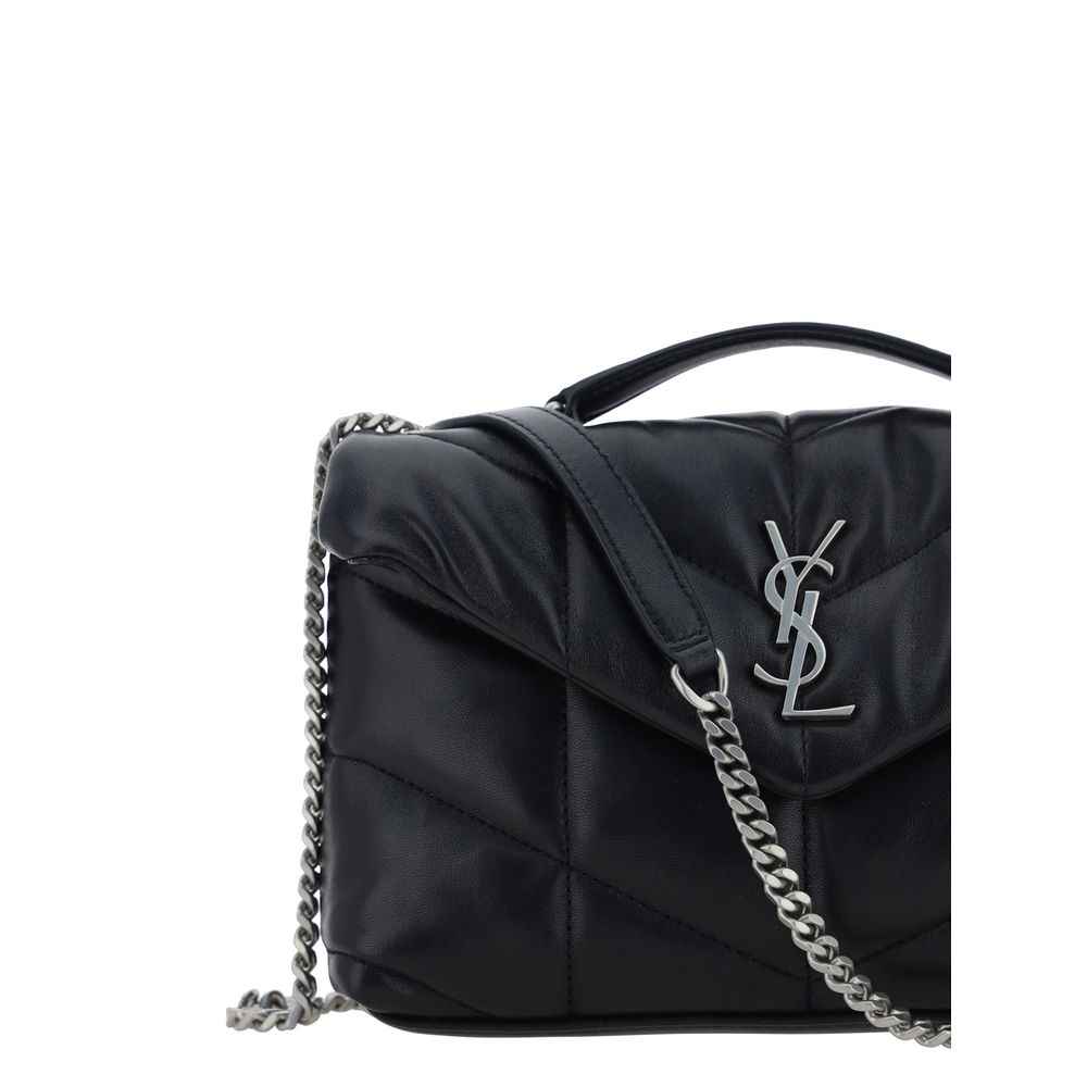 Saint Laurent Loulou Small Black Leather Top-handle Bag with YSL logo detail