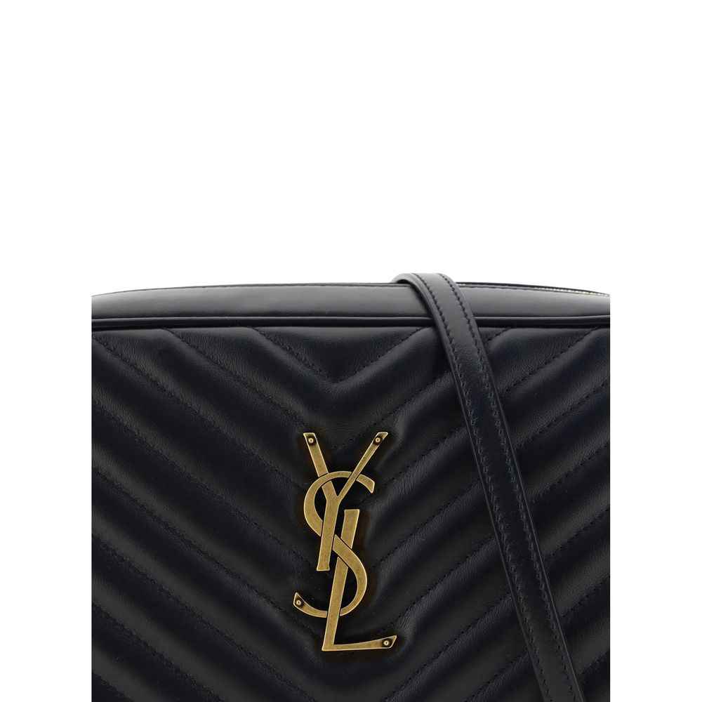 Saint Laurent Lou Camera Bag in black calf leather shoulder bag front logo detail