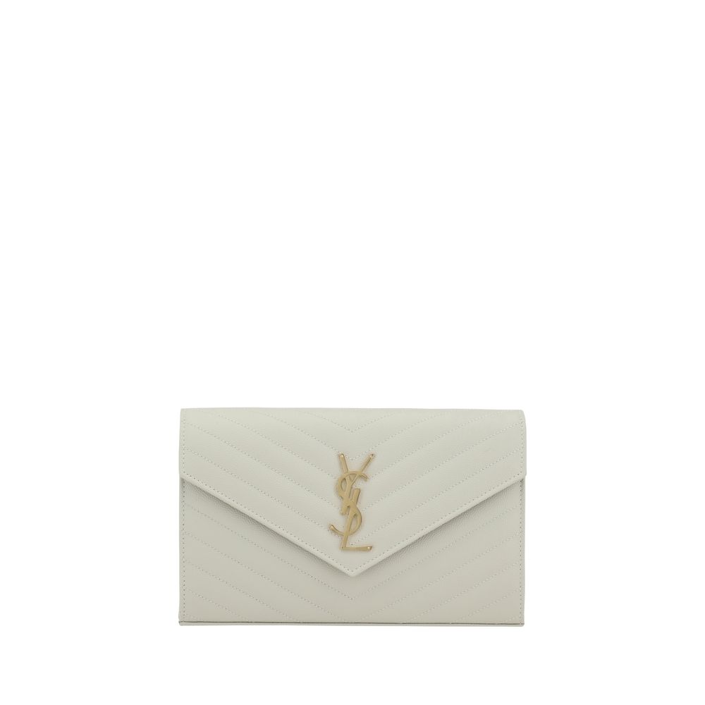 Saint Laurent Cassandre Matelassé shoulder bag, white quilted leather with gold YSL logo, front view