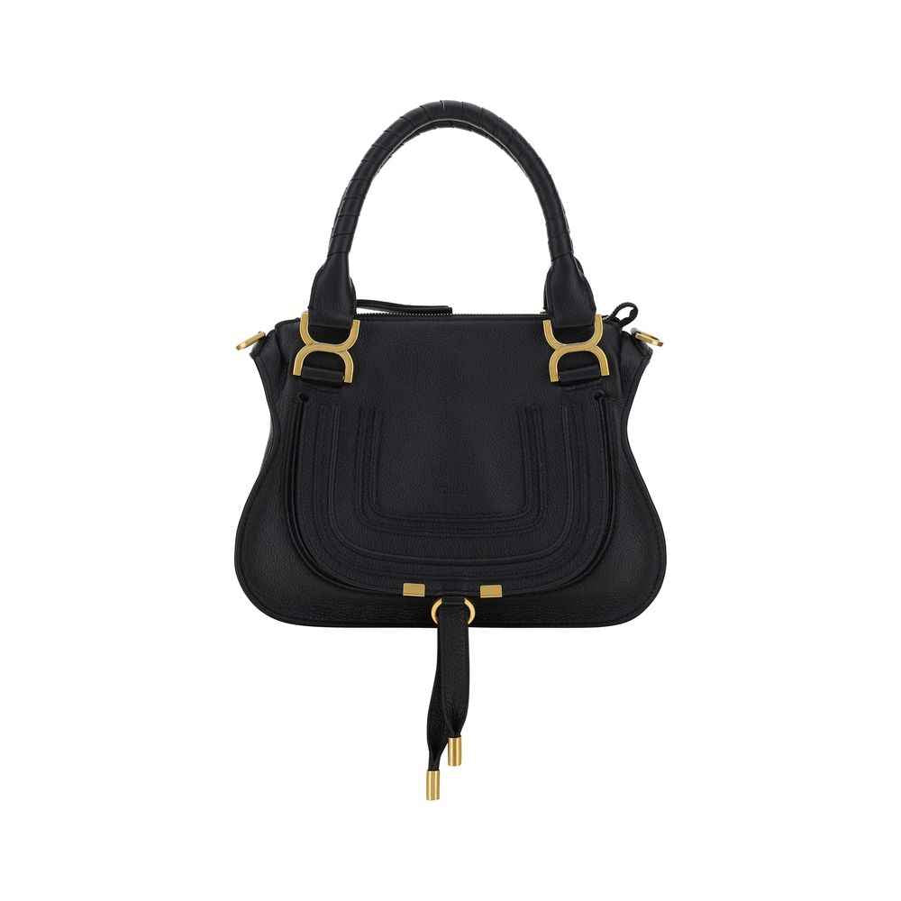 Chloé Small Marcie handbag, black calf leather shoulder bag, front view