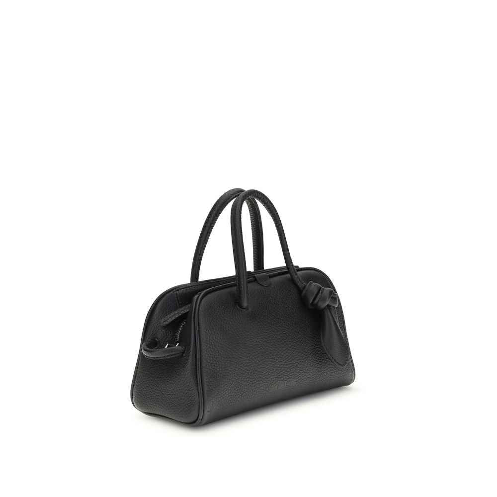 Jacquemus Le Petit Turismo Bowling Bag, black pebbled leather, top-handle, three-quarter view