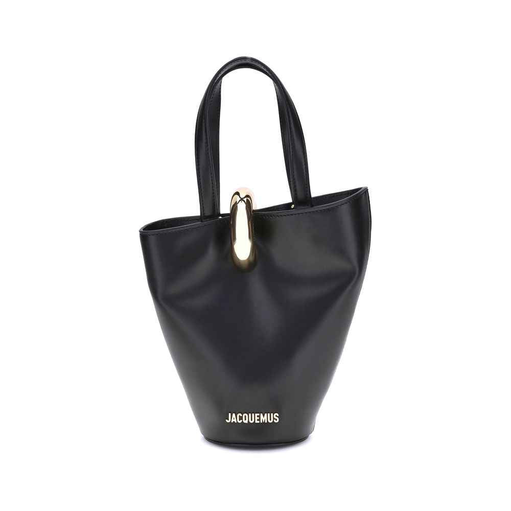 Jacquemus La Bambola Small Bucket Bag, black leather, front view