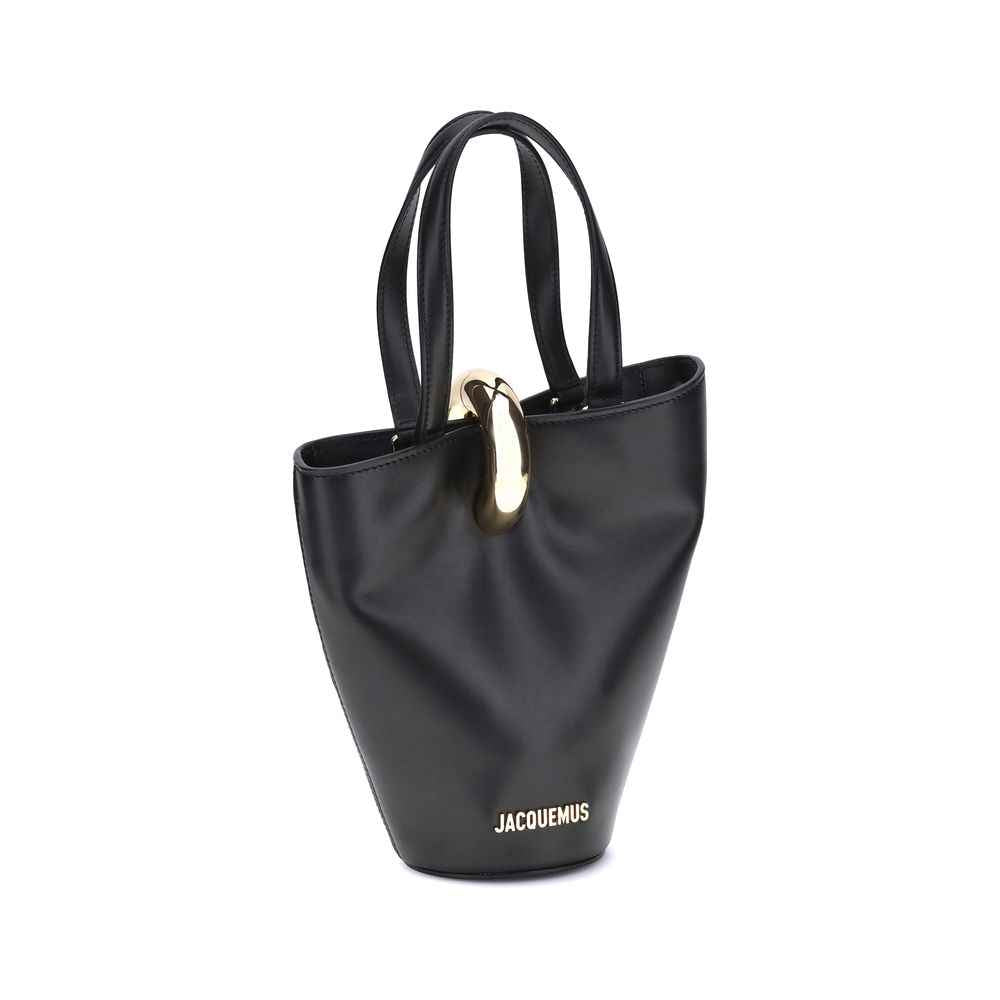 Jacquemus La Bambola small bucket bag in black calf leather, front view