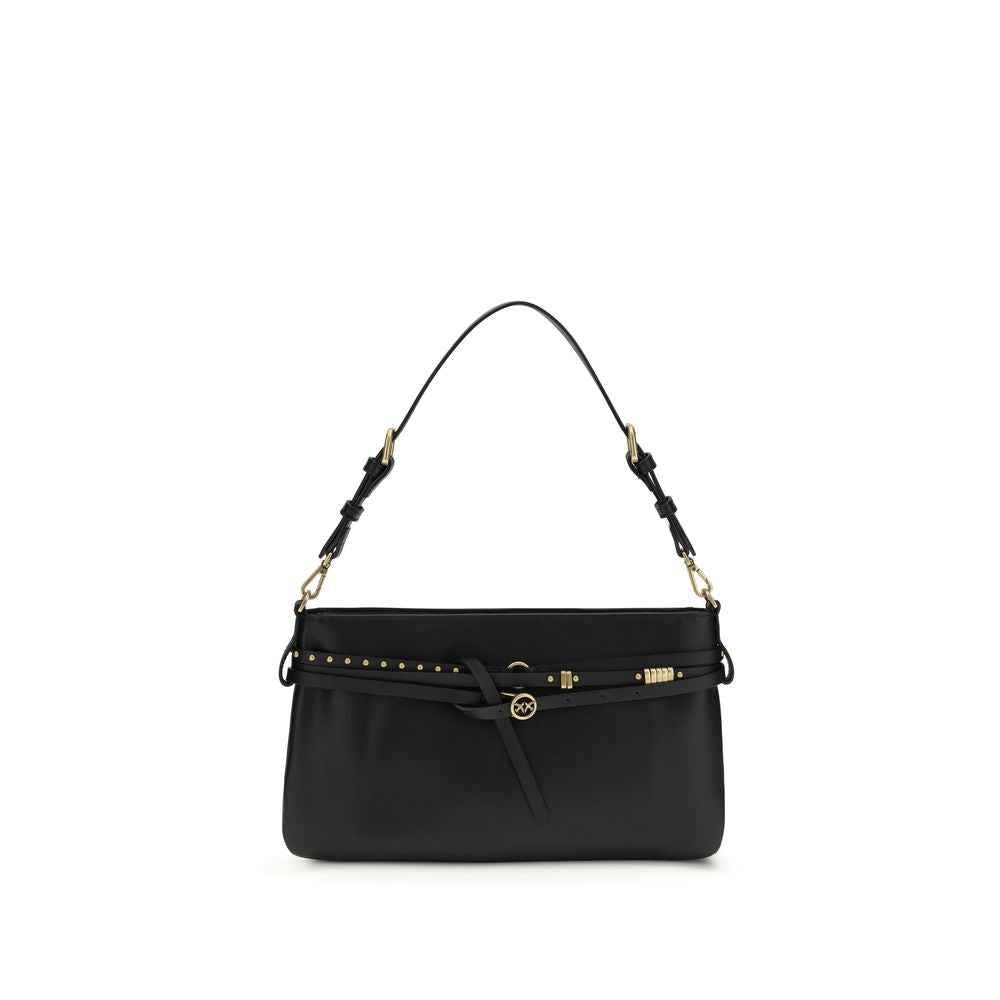 PINKO Belt Bag Classic black calf leather front view