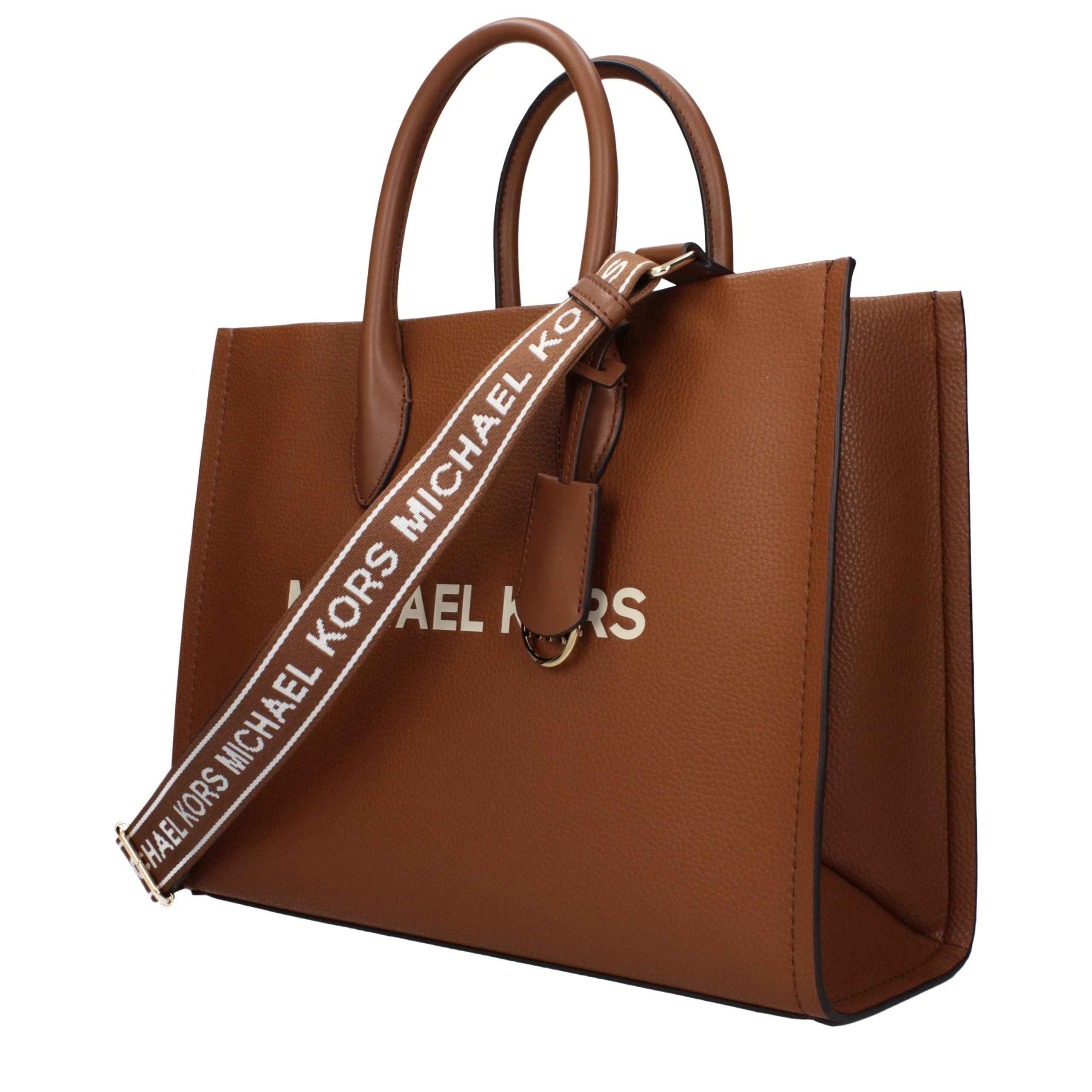 Michael Kors Pratt Medium Leather Tote Bag, brown leather, trapeze silhouette, front view