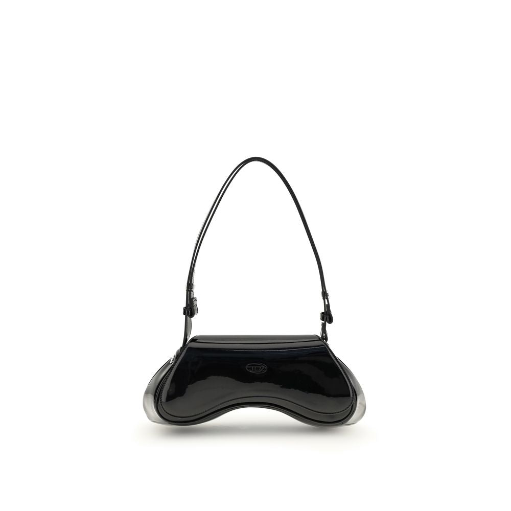Diesel Black Play Shoulder Bag, black patent leather, front view