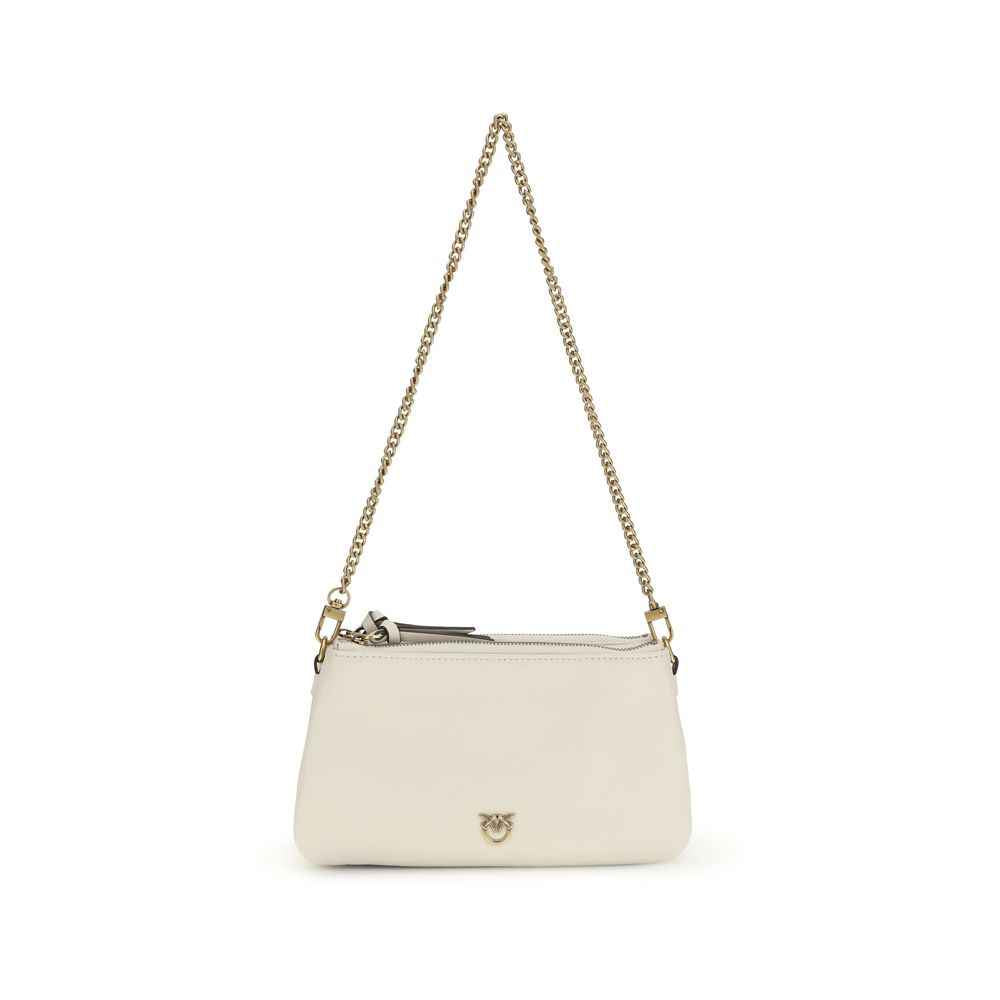 PINKO Mini Double Bag beige calf leather shoulder bag front view