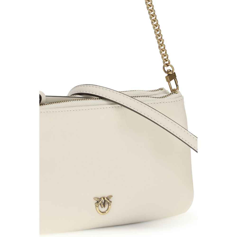 PINKO Mini Double Bag beige calf leather shoulder bag front view