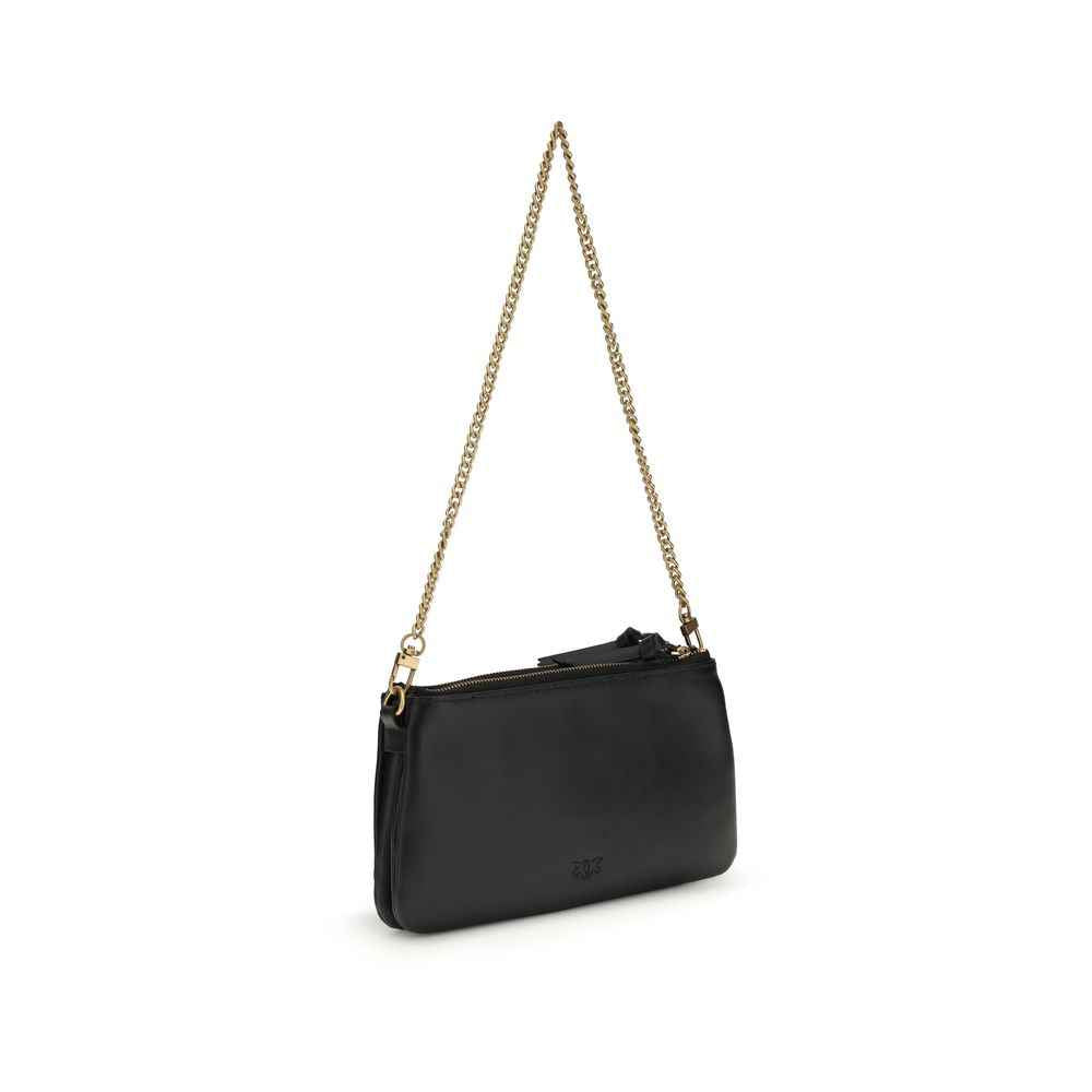 PINKO Mini Double Bag black calf leather crossbody front view