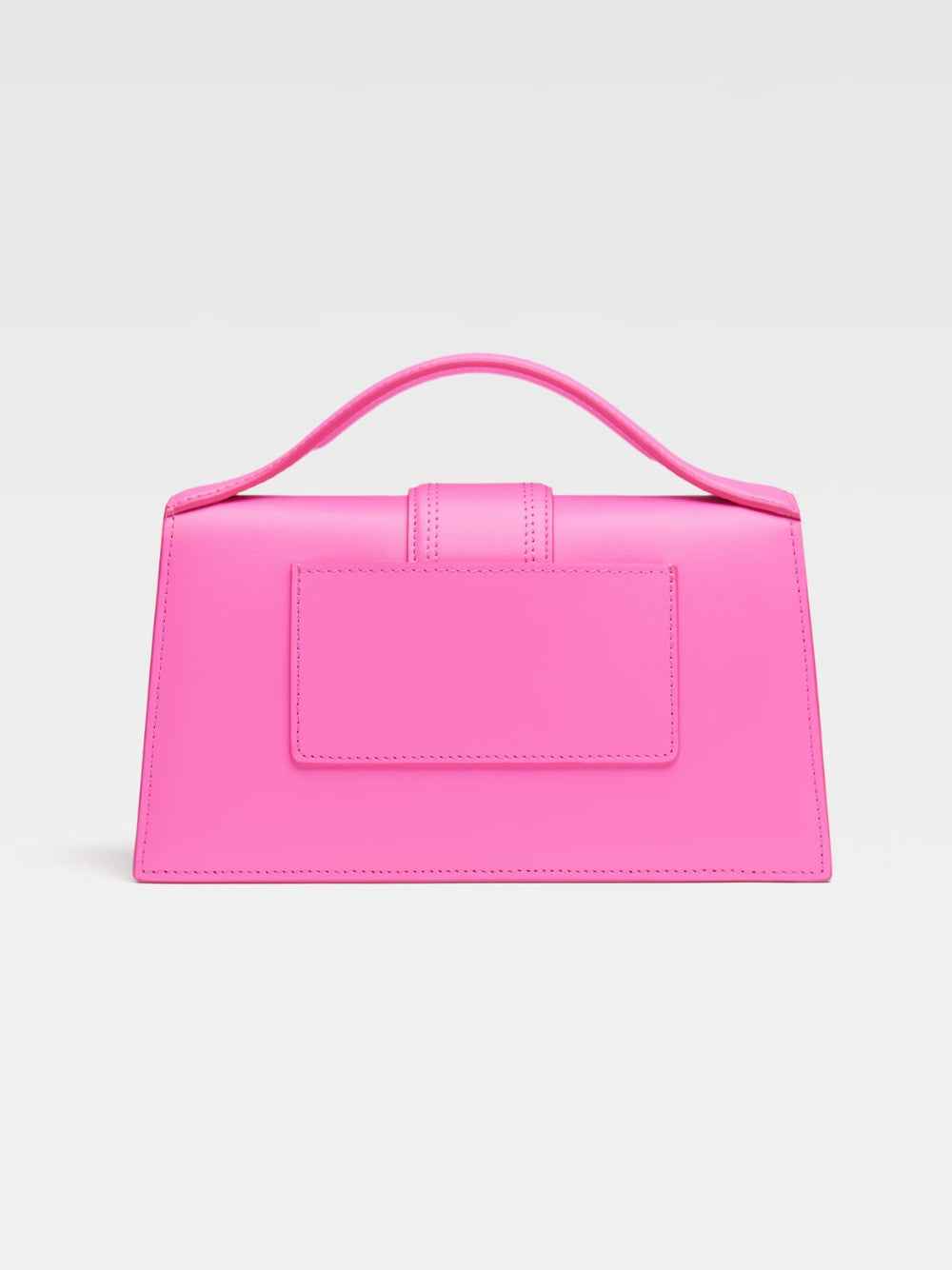 Jacquemus Le Grand Bambino neon pink leather top-handle handbag, front view
