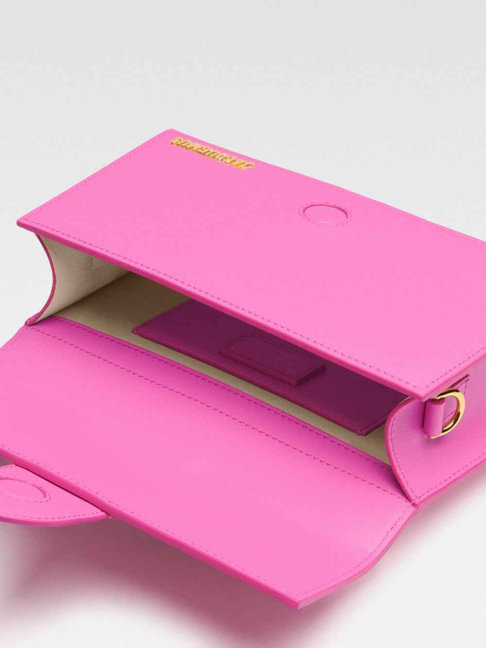 Jacquemus Le Grand Bambino neon pink leather crossbody bag, interior view