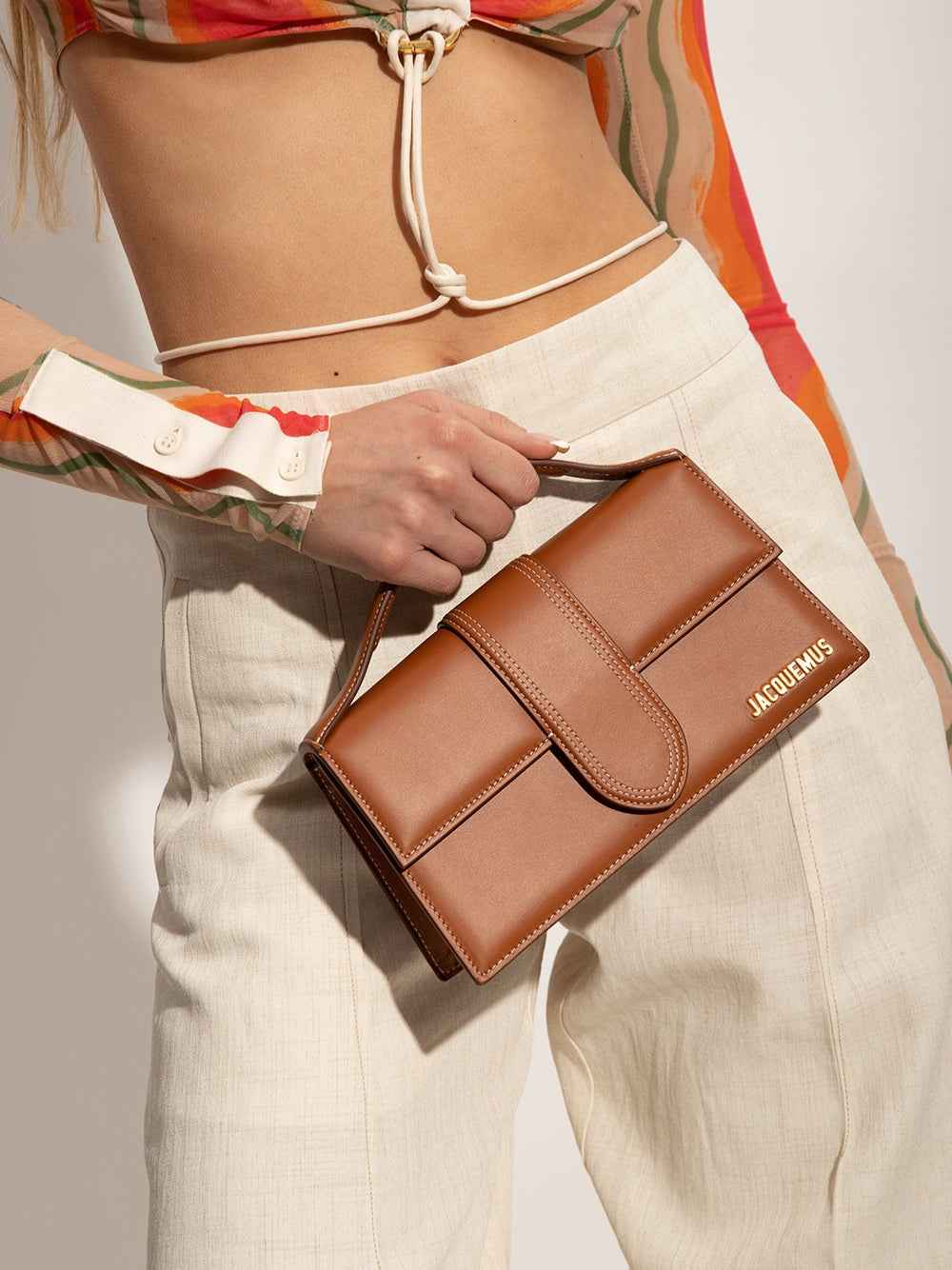 Jacquemus Le Grand Bambino brown leather crossbody bag, front view