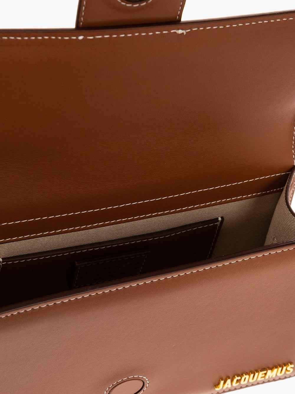 Jacquemus Le Grand Bambino brown leather crossbody bag interior view
