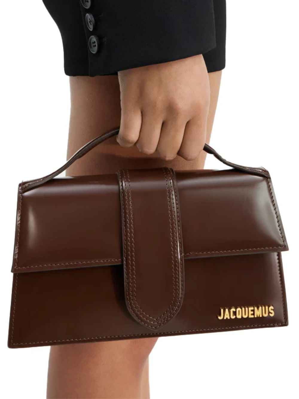 Jacquemus Le Grand Bambino midnight brown leather top-handle handbag front view
