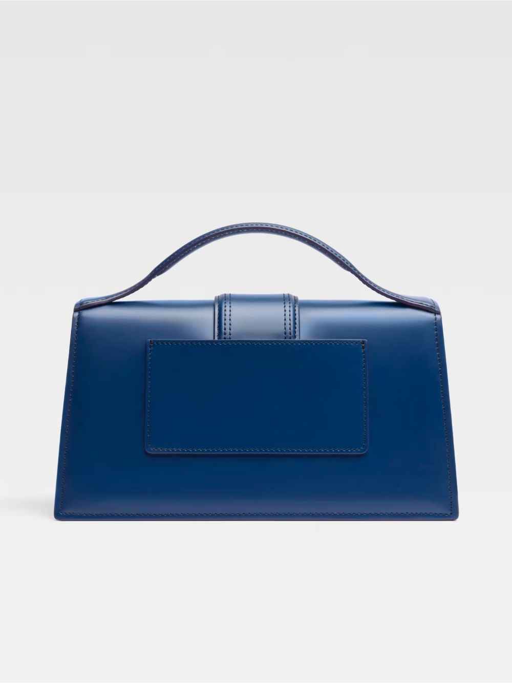 Jacquemus Le Grand Bambino top-handle handbag in dark navy leather, front view