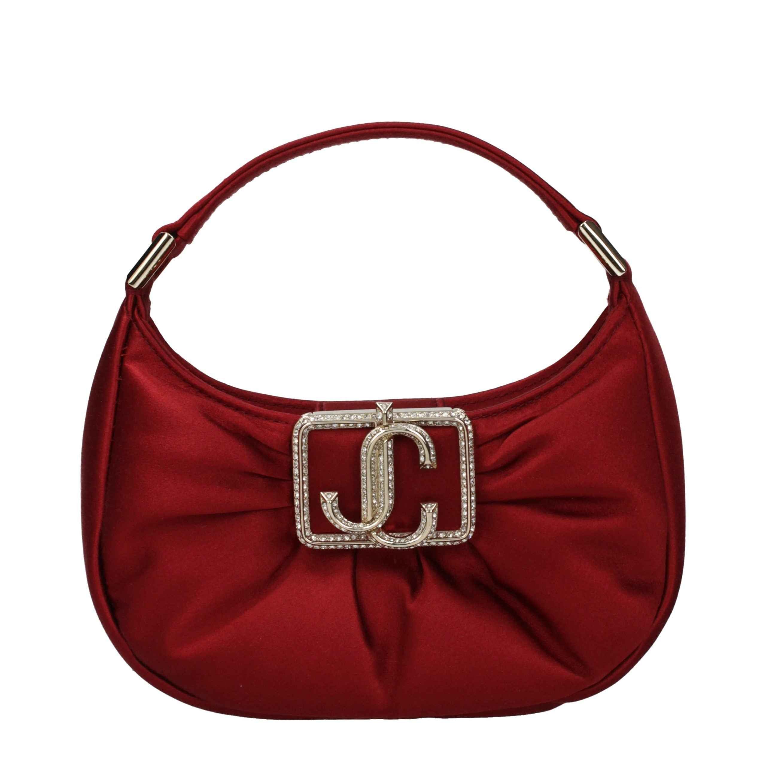Jimmy Choo Edie Hobo Mini Bag in red satin with crystal-embellished logo front view