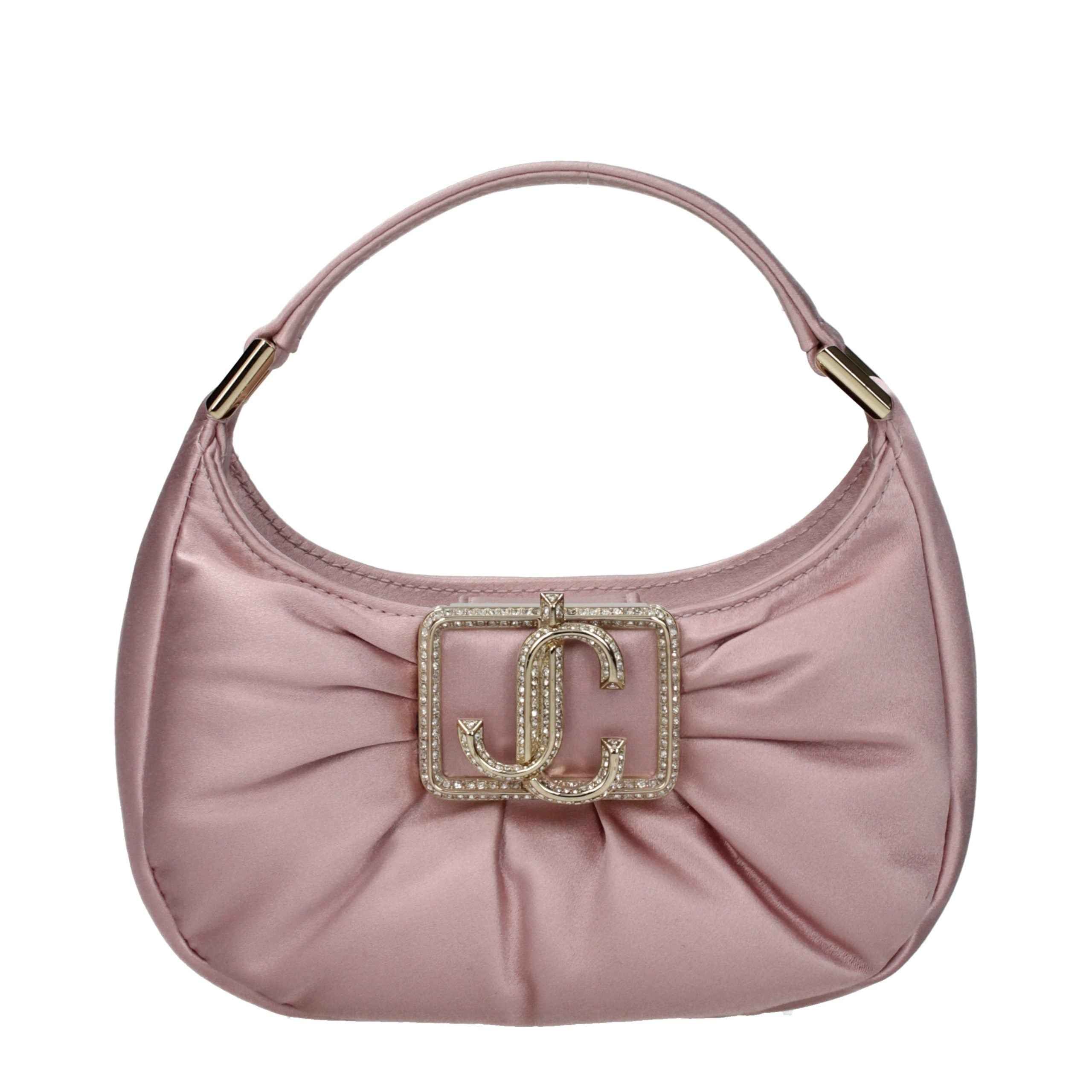 Jimmy Choo Edie Hobo Mini Pink Satin Shoulder Bag with crystal-embellished logo buckle front view