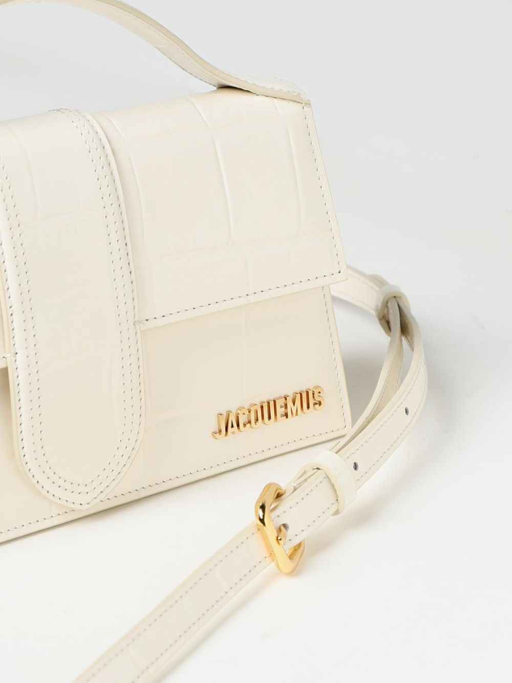 Jacquemus Cocco Le Grand Bambino crossbody bag in ivory croc-embossed leather, front view