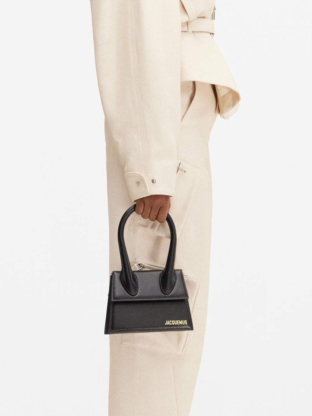 Jacquemus Le Chiquito Moyen, black leather shoulder bag, front view