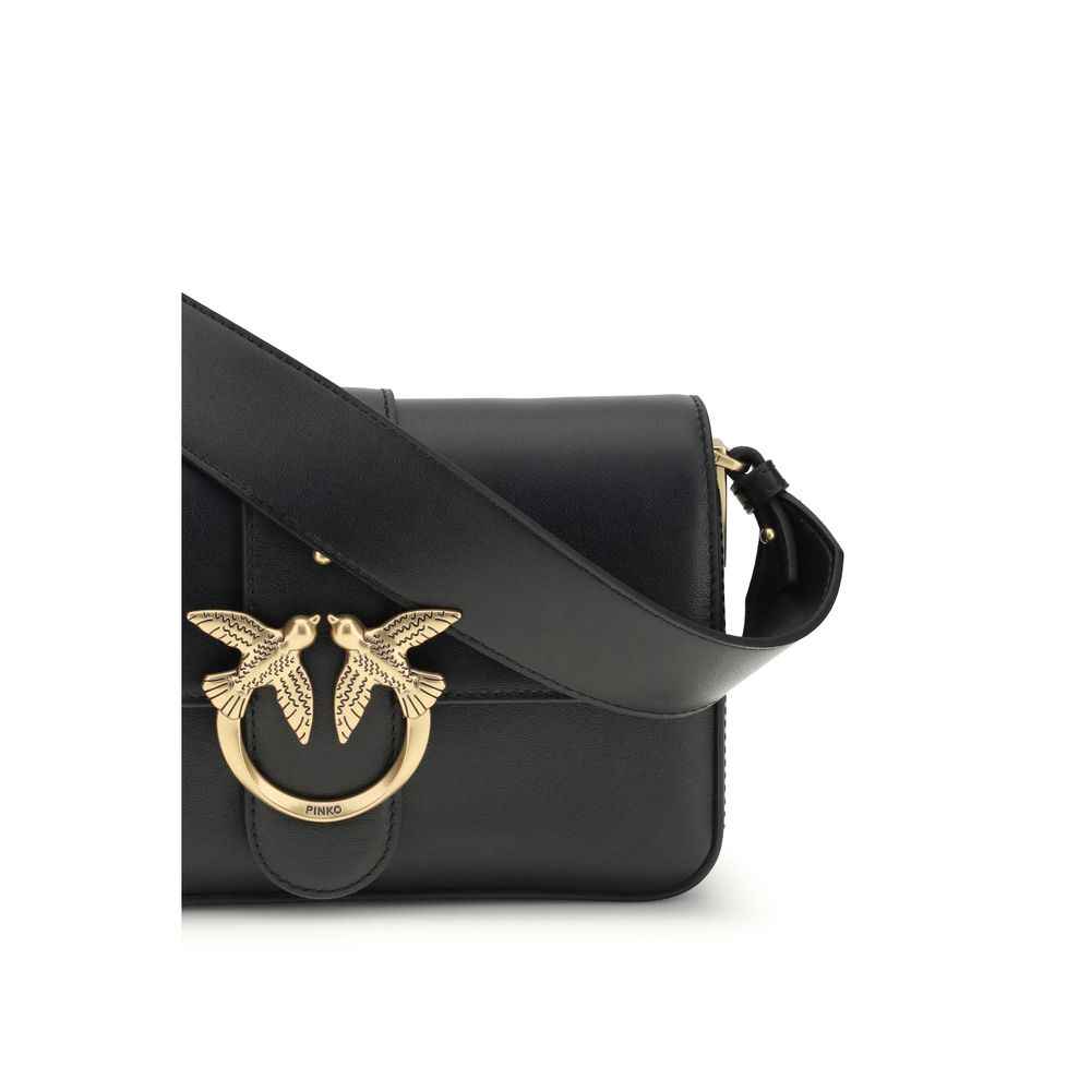 PINKO Mini Love black calf leather shoulder bag, front view