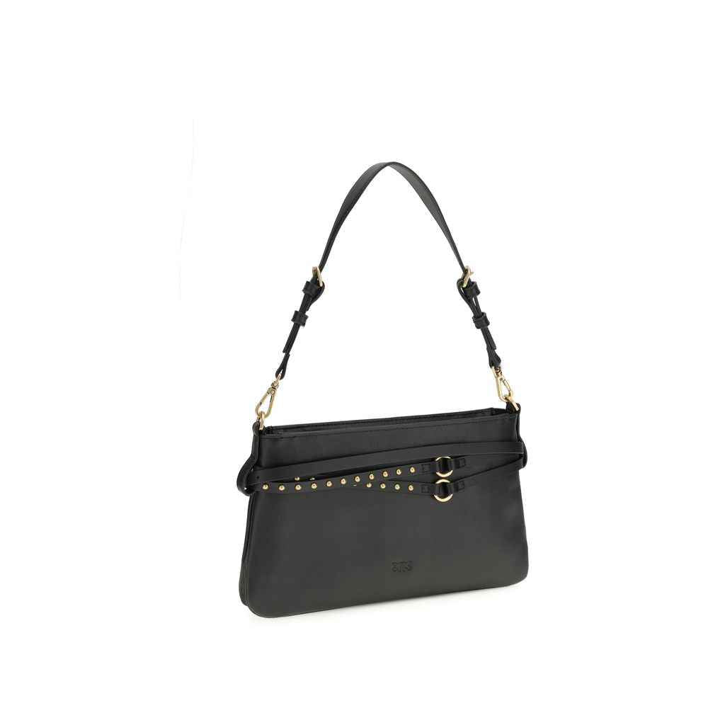 PINKO Buckle Shoulder Bag Black calf leather, front view