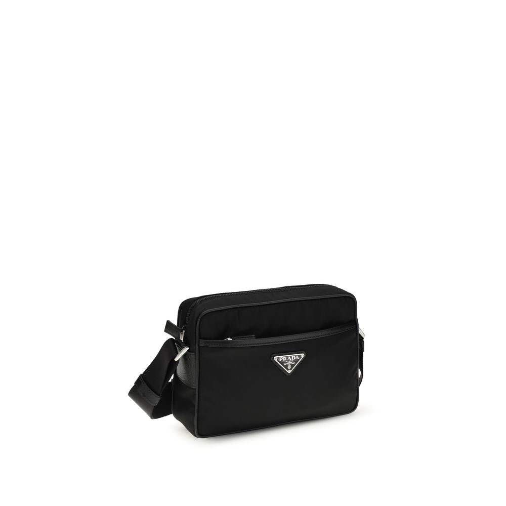 Prada Re-Nylon and Saffiano shoulder bag, black, front view