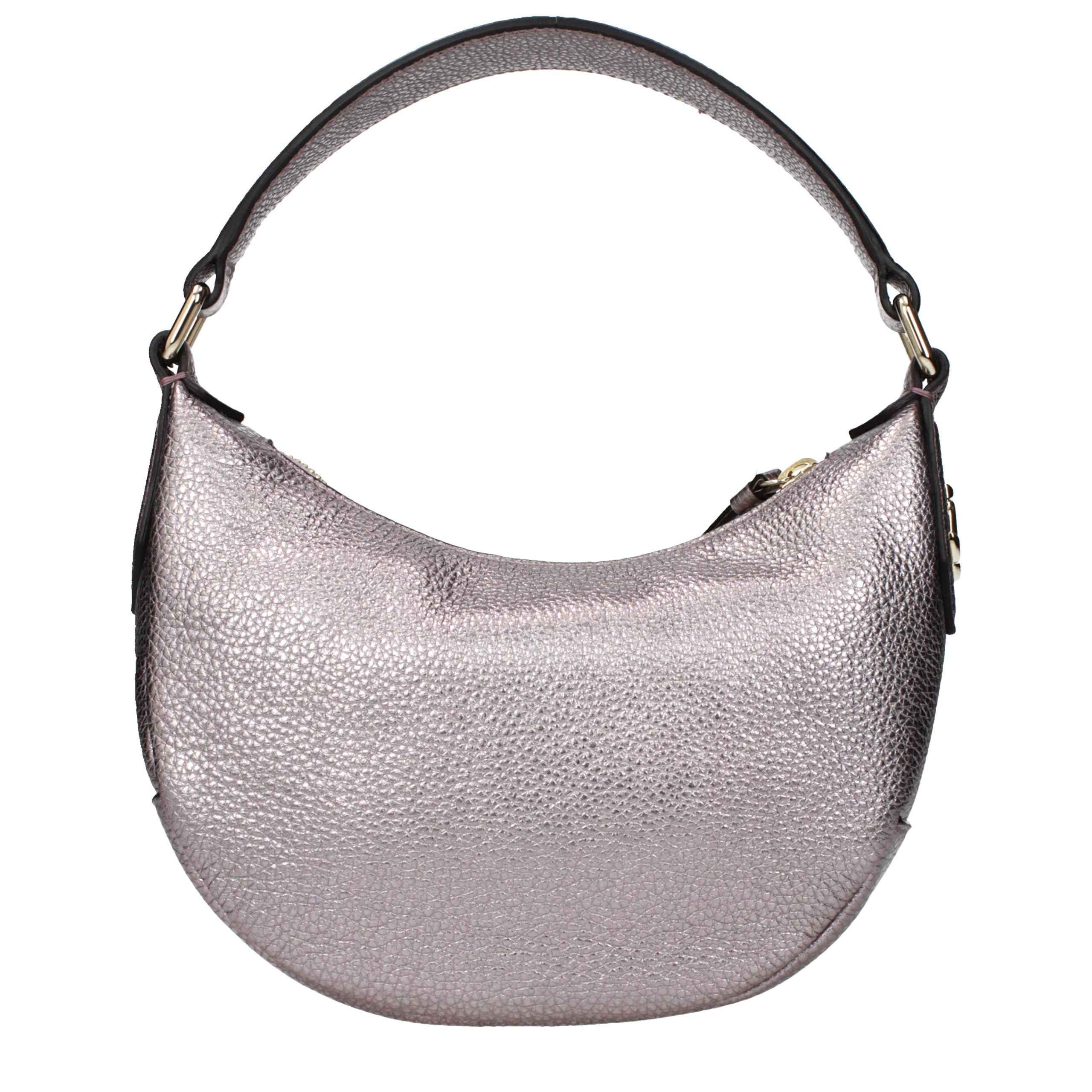 Jimmy Choo Betsso pink metallic leather half-moon bag front view