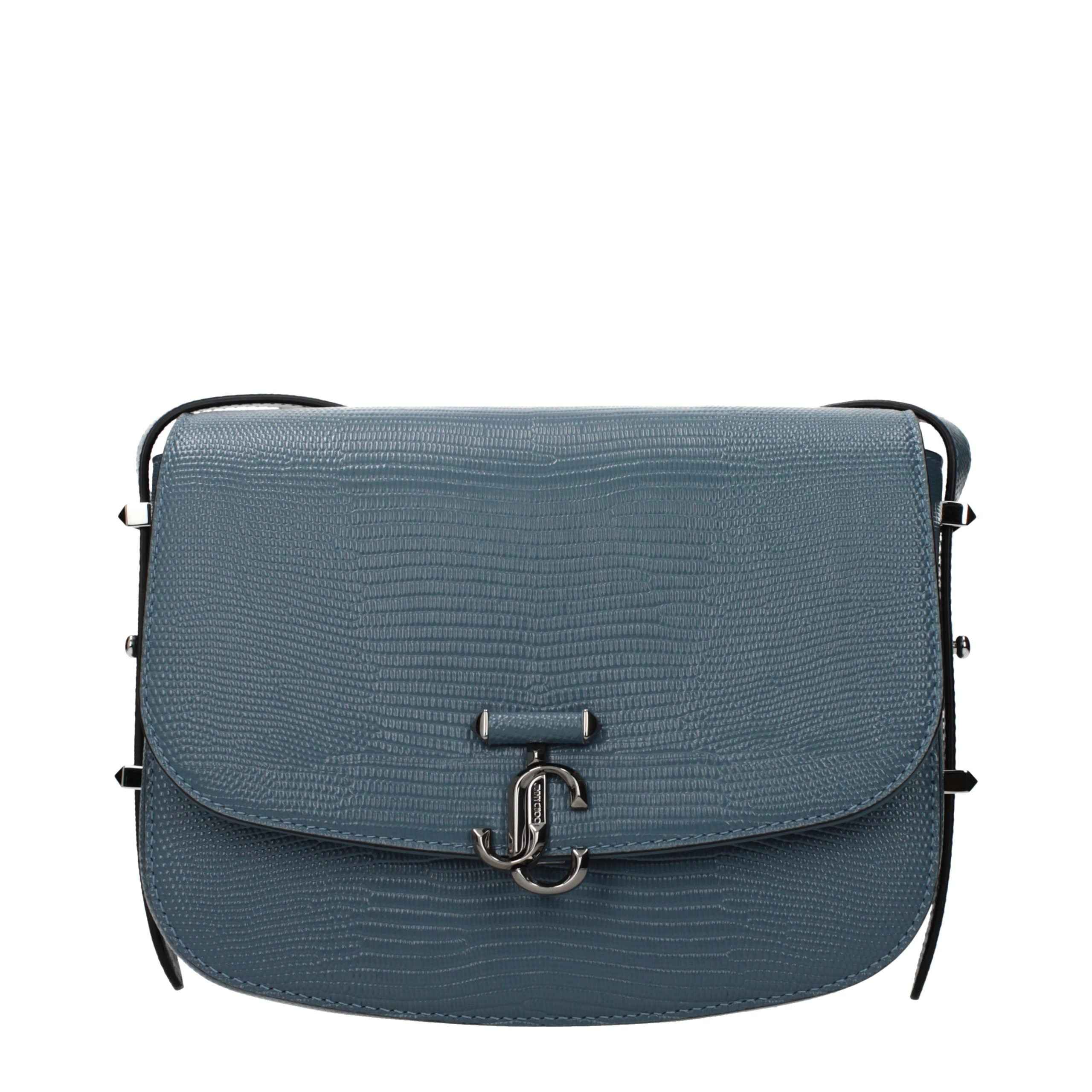 Jimmy Choo Avenue XB crossbody bag in blue lizard-embossed leather, front view