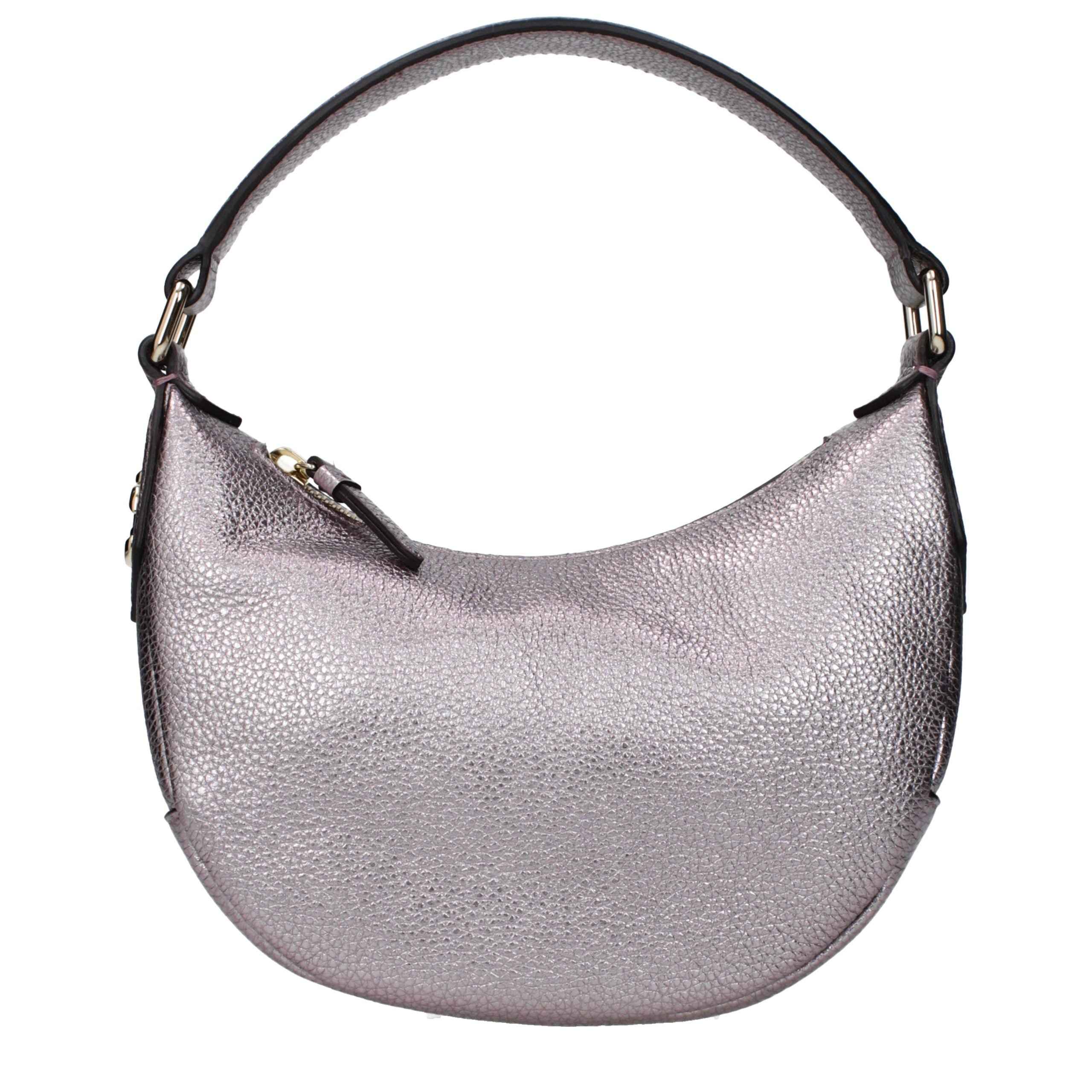 Jimmy Choo Betsso pink metallic leather half-moon bag front view