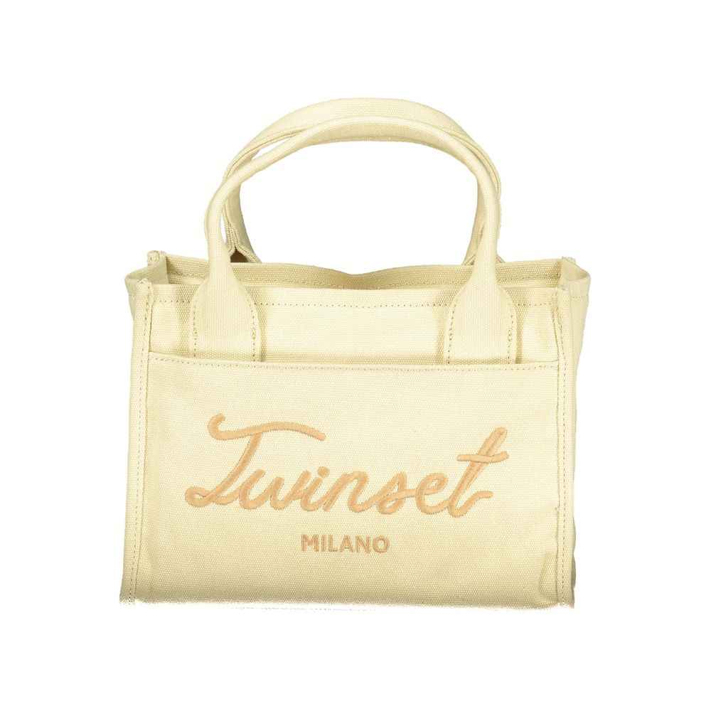 Twinset Milano beige cotton handbag with two short handles, front view