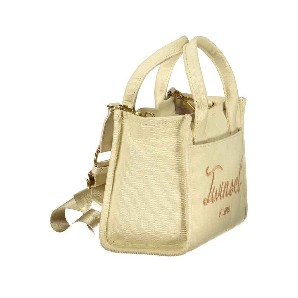 Twinset beige cotton handbag, top-handle bag, front view