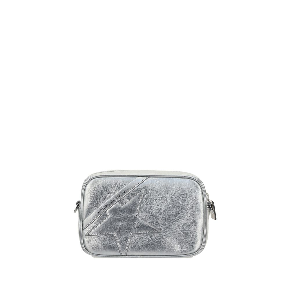 Golden Goose Calfskin Mini Star Bag, silver crossbody bag, front view