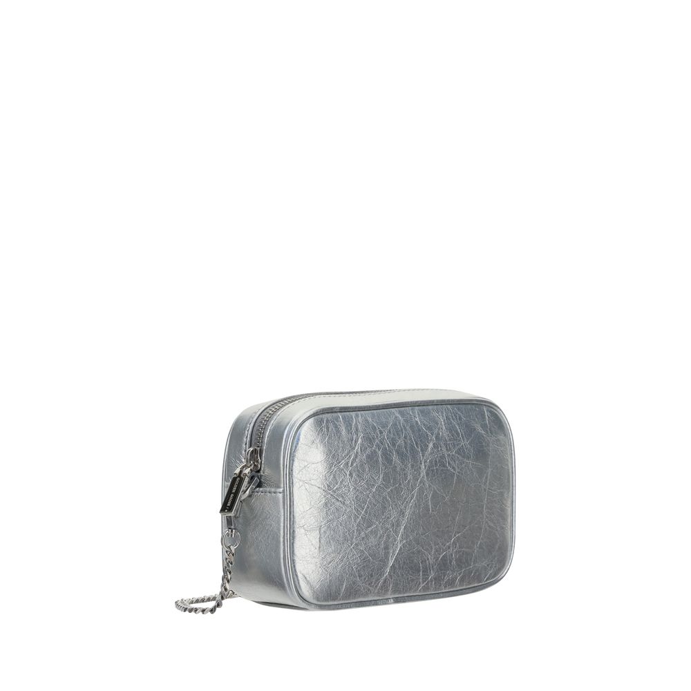 Golden Goose Calfskin Mini Star Bag in silver, mini shoulder bag, front view.