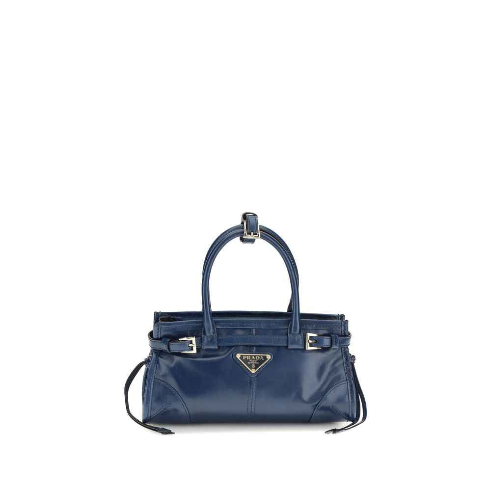 Prada Bonnie Mini Handbag blue leather satchel, front view