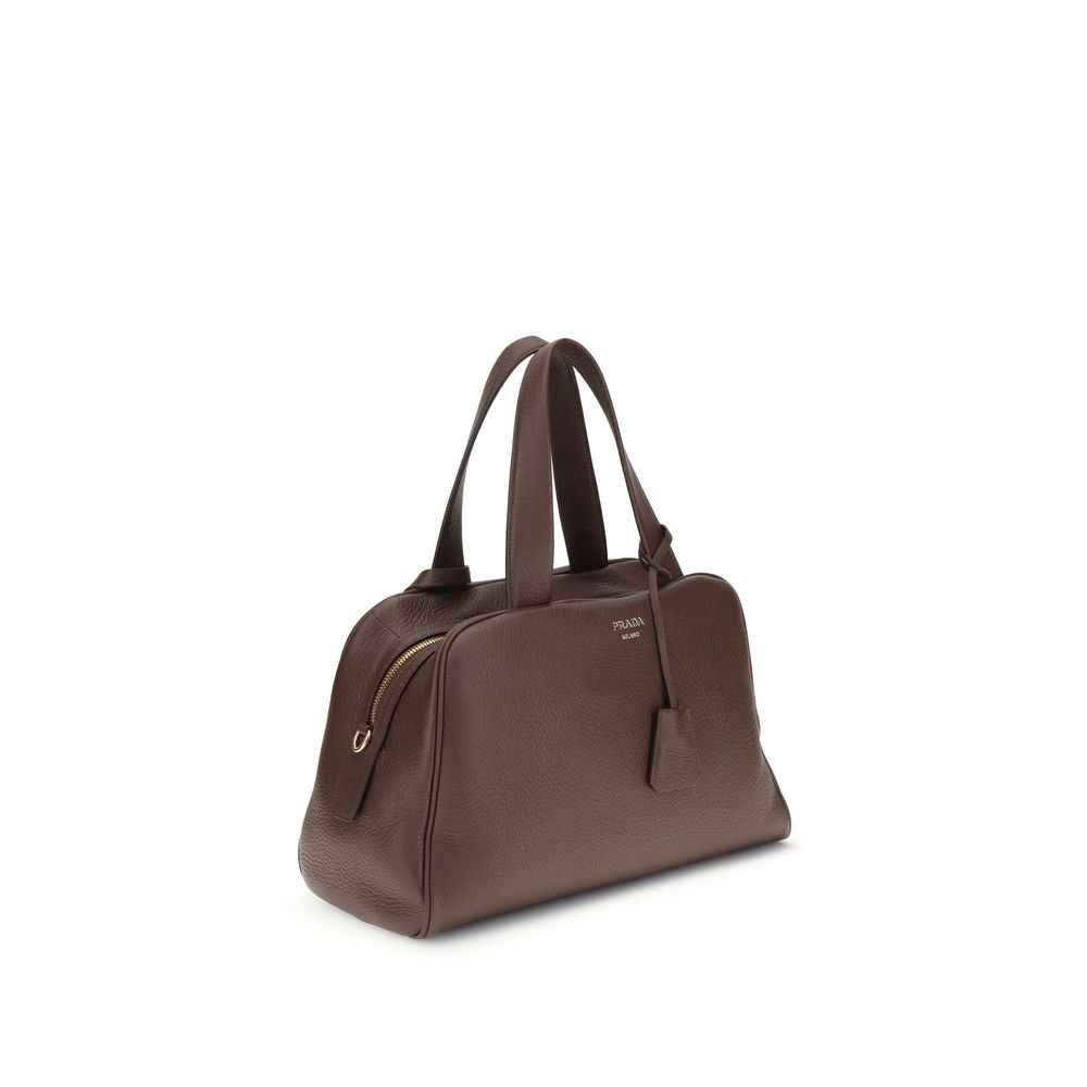 Prada Medium Leather Top-Handle Bag, brown leather, three-quarter front view