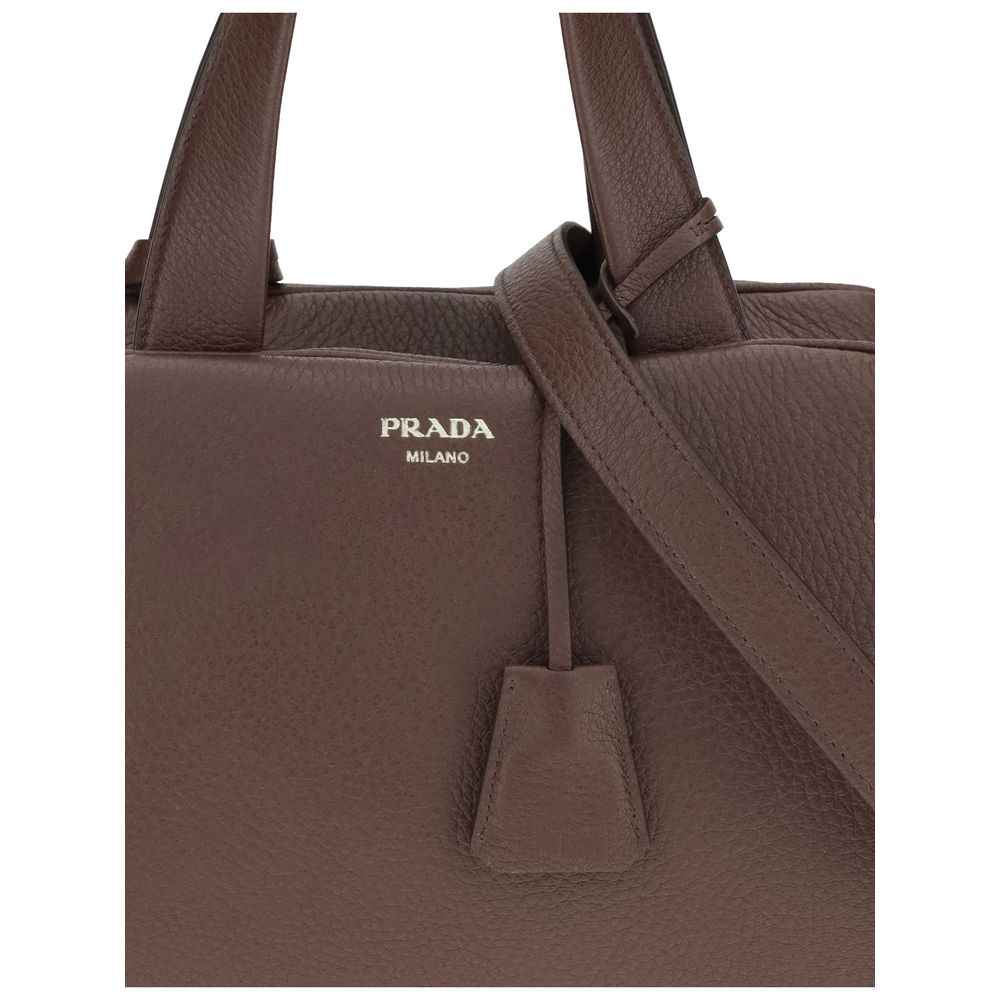 Prada Medium Brown Leather Top-Handle Bag front view