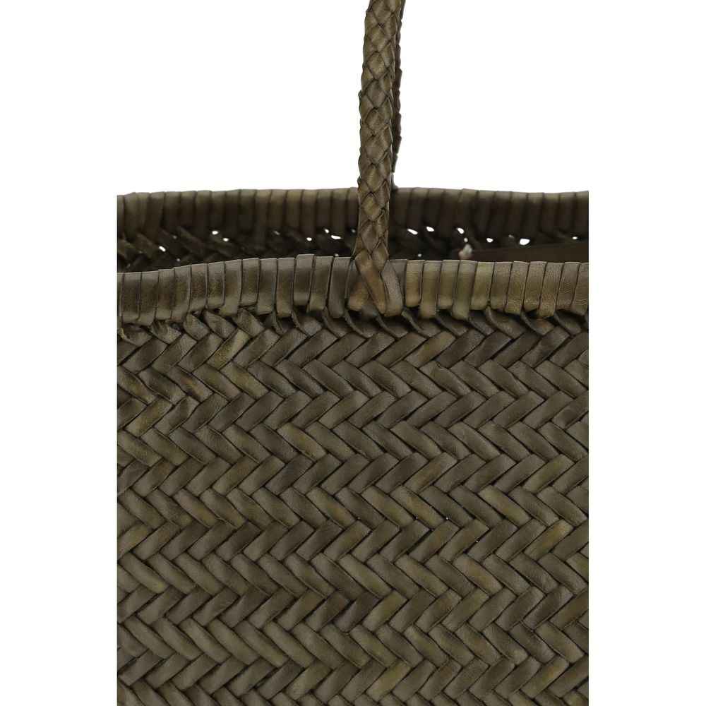 Dragon Diffusion Mini Flat Gora Tote Bag olive braided raffia front view