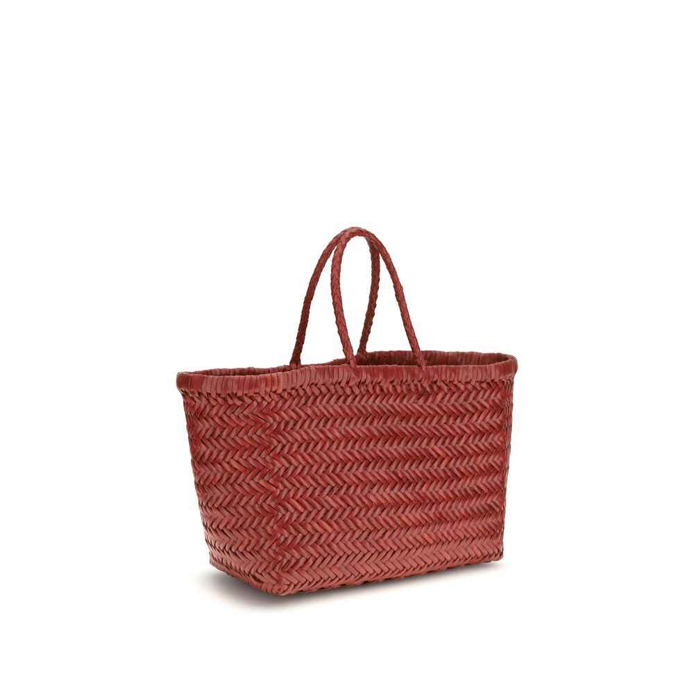 Dragon Diffusion Mini Flat Gora Tote Bag red woven straw angled front view