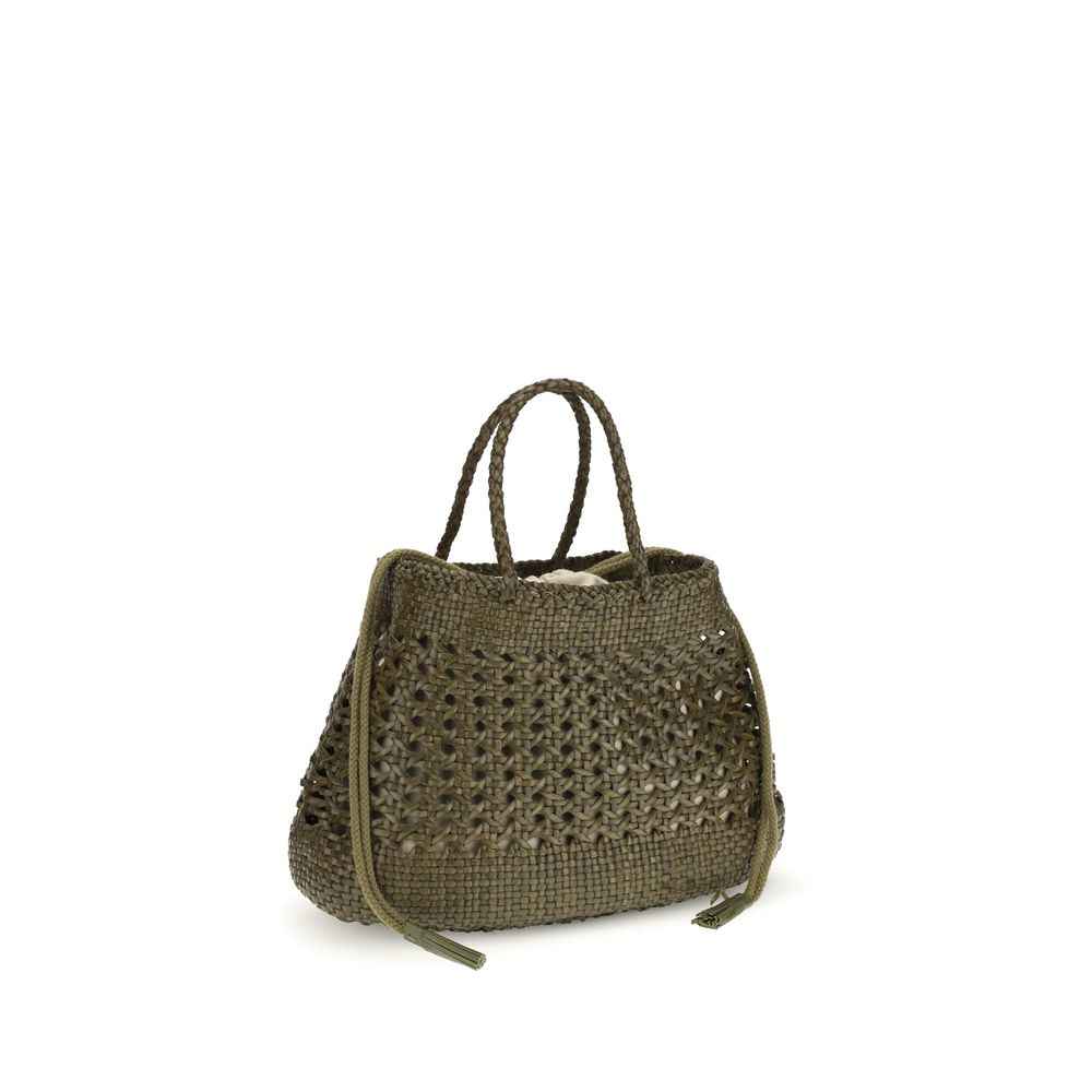 Dragon Diffusion Santo Cano handbag olive green woven bucket bag front view